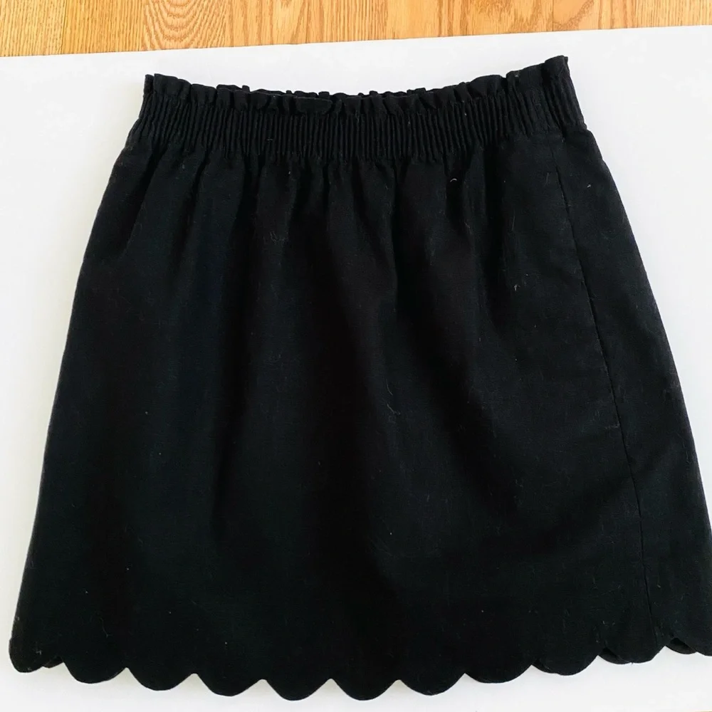 J.CREW FACTORY LINEN BLEND SKIRT SCALLOP HEM PAPERBAG WAIST SIZE 2 BLACK